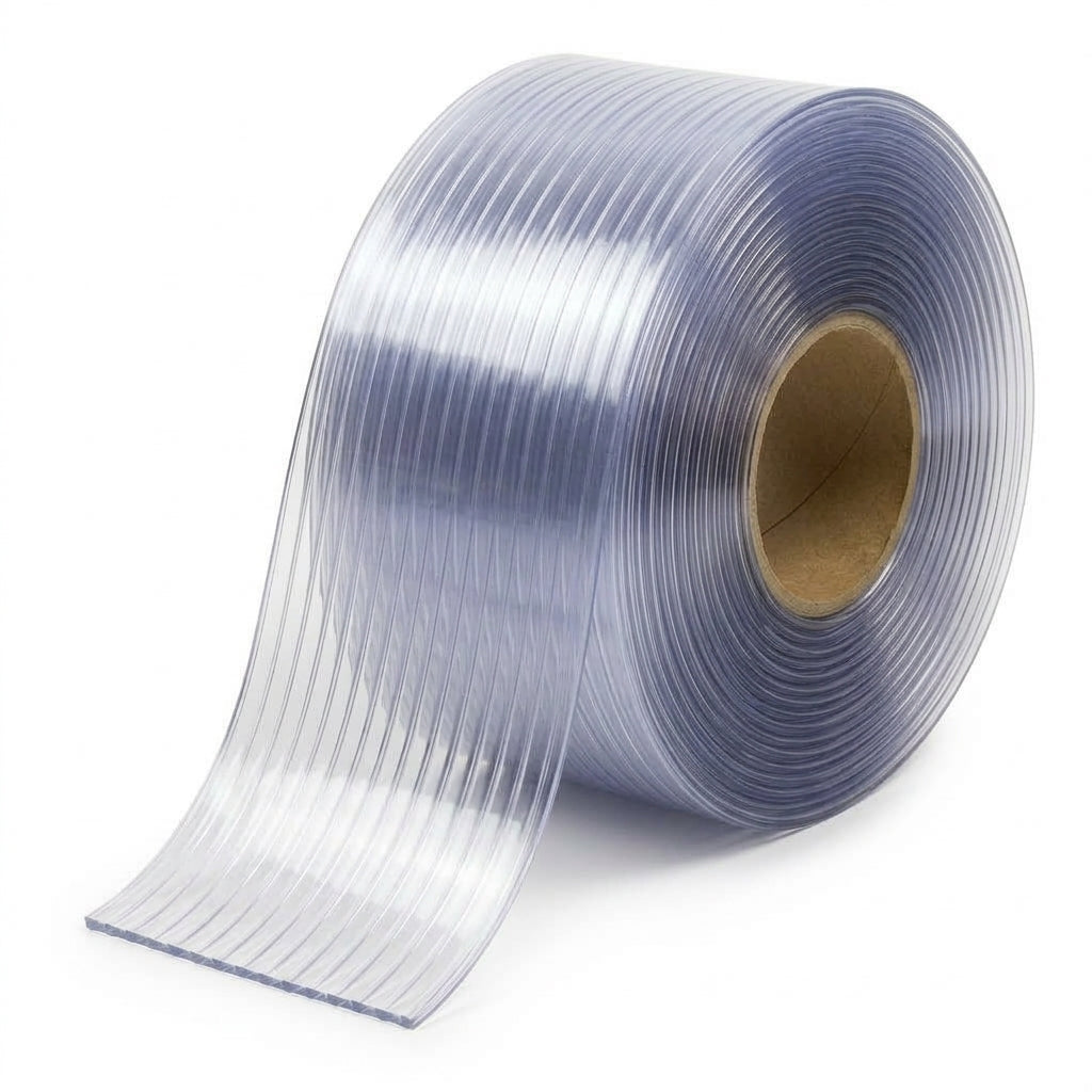 PVC Ribbed Polar Curtain Strip Clear 50m Roll | Plastock
