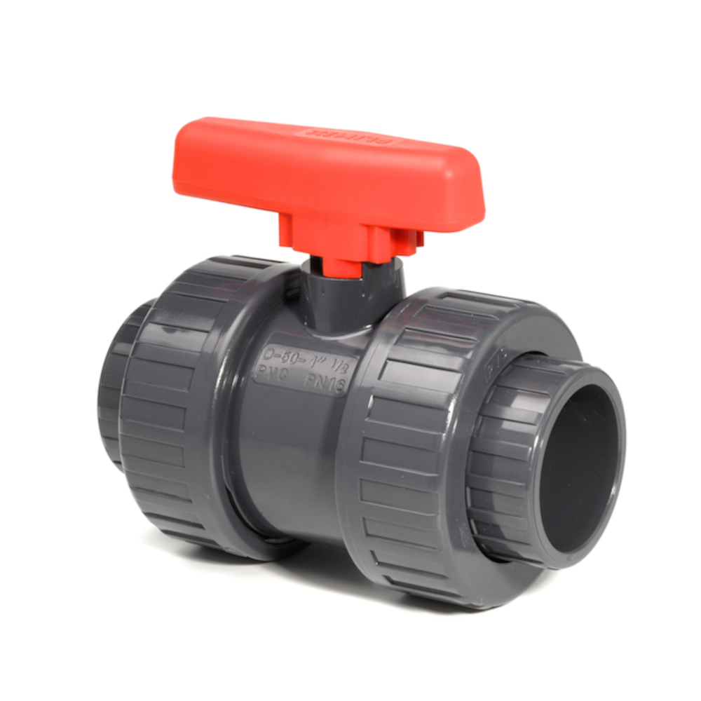 PVCu Ball Valve Double Union Plain Inch Sockets FPM Seals (Industrial) | Plastock