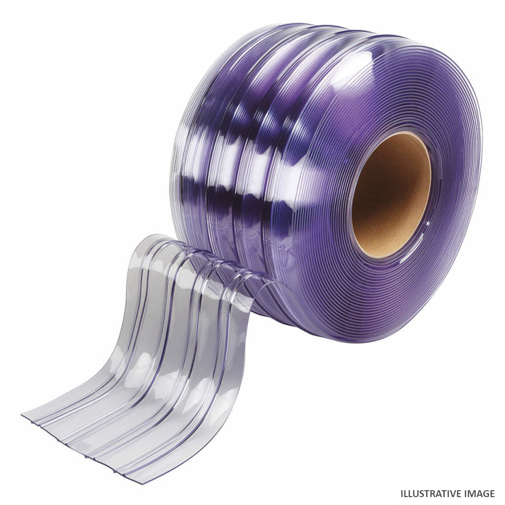 PVC Ribbed Polar Curtain Strip Clear 50m Roll | Plastock