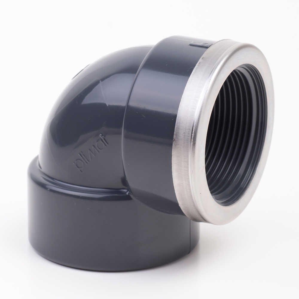 PVCu Elbow 90° Plain-BSP Female Thread Steel Reinforced Ring Adaptor Inch Fitting | Plastock
