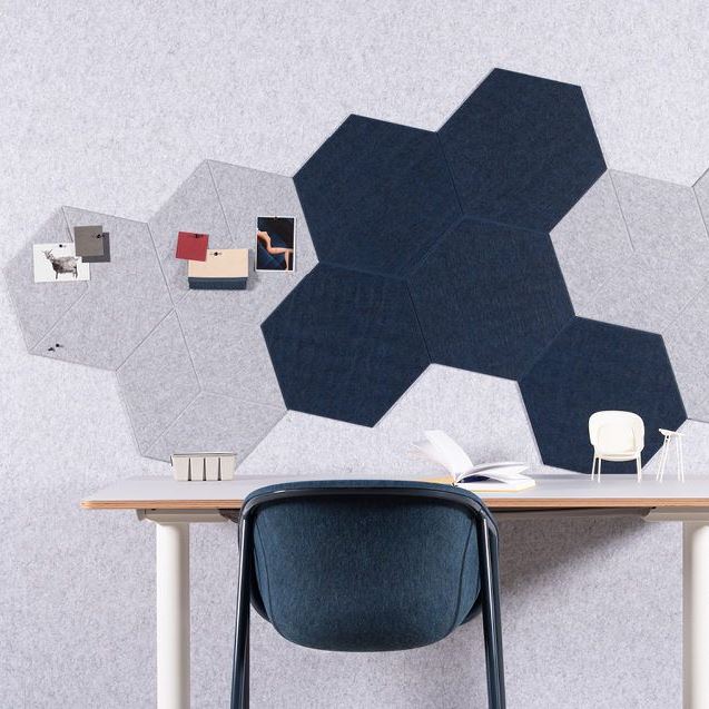 100% Recycled PET Felt Hexagon Plain Large Acoustic Tile (Pack of 6) | Plastock