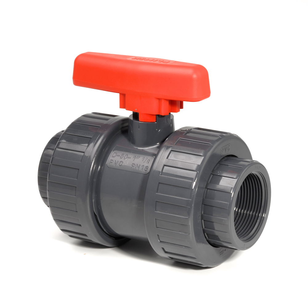 PVCu Ball Valve Double Union Plain Metric Sockets FPM Seals (Industrial) | Plastock