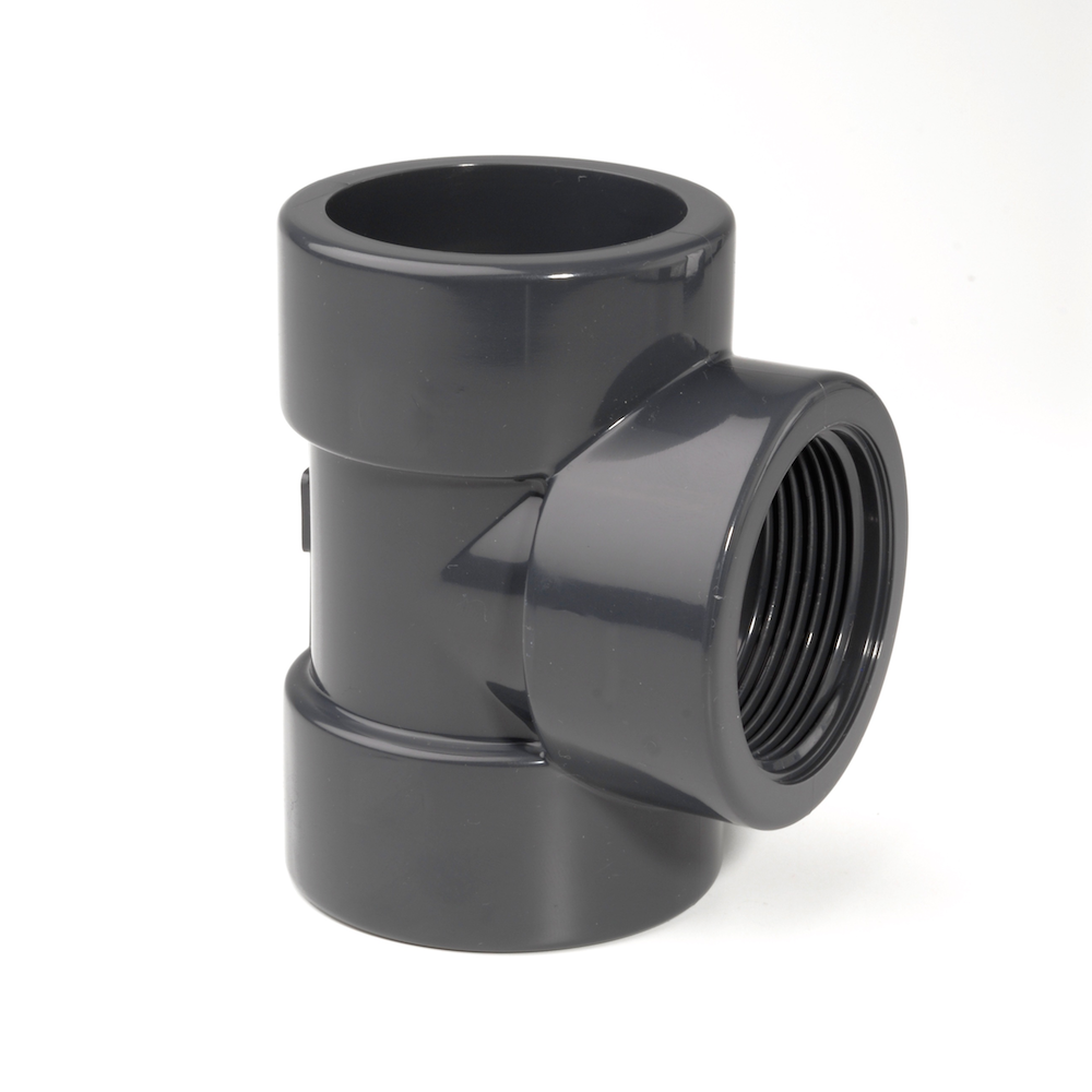 PVCu Tee 90° Plain-BSP Female Thread Adaptor Metric Fitting | Plastock